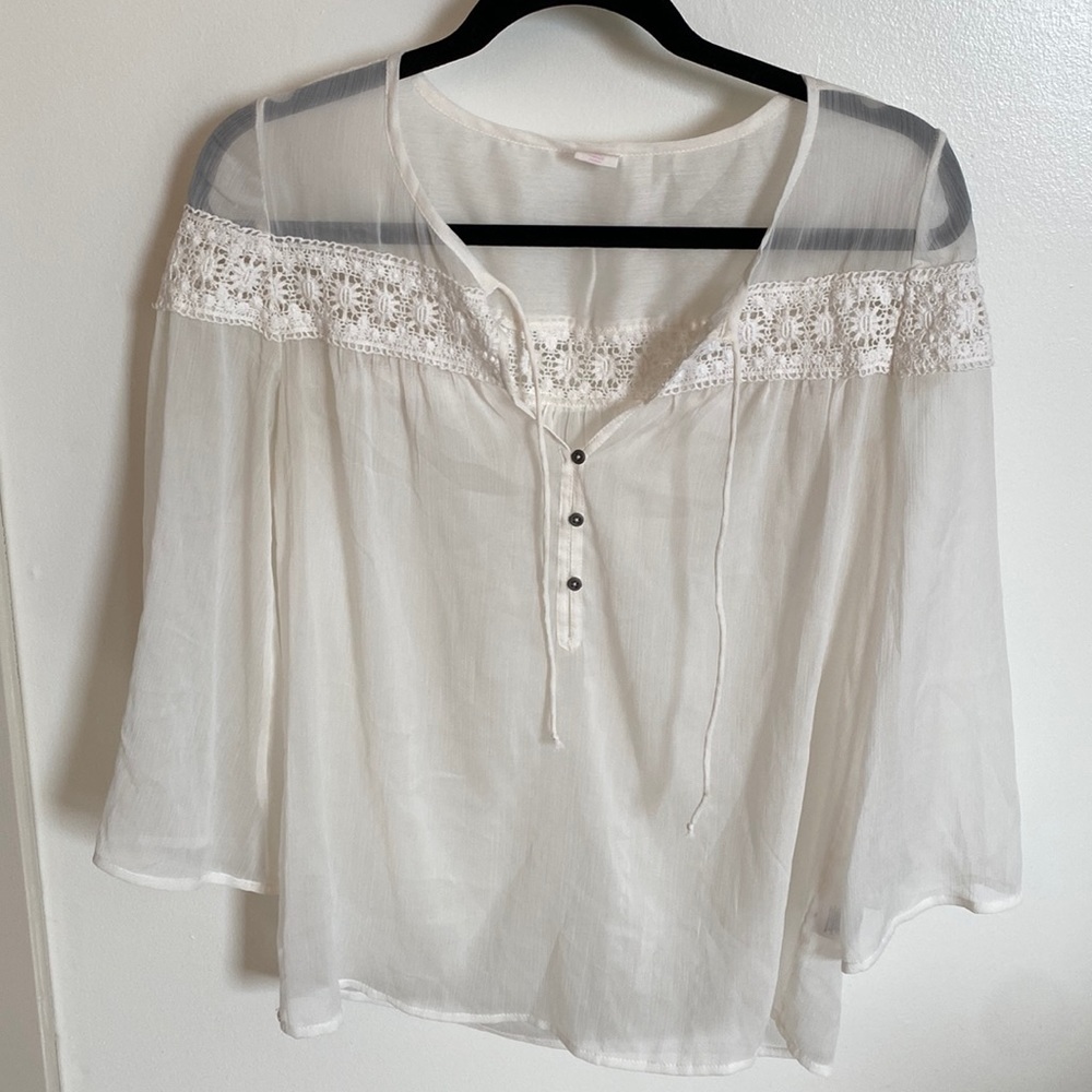 Sheer Creamy White Boho Peasant Top - S